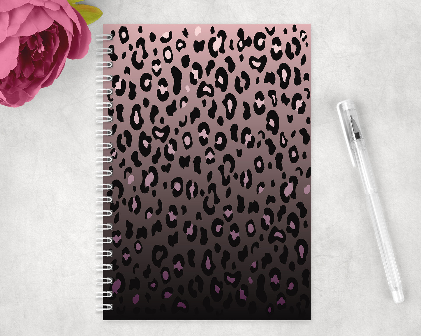 Pink Leopard Print Spiral Lined A5 Journal - 1329