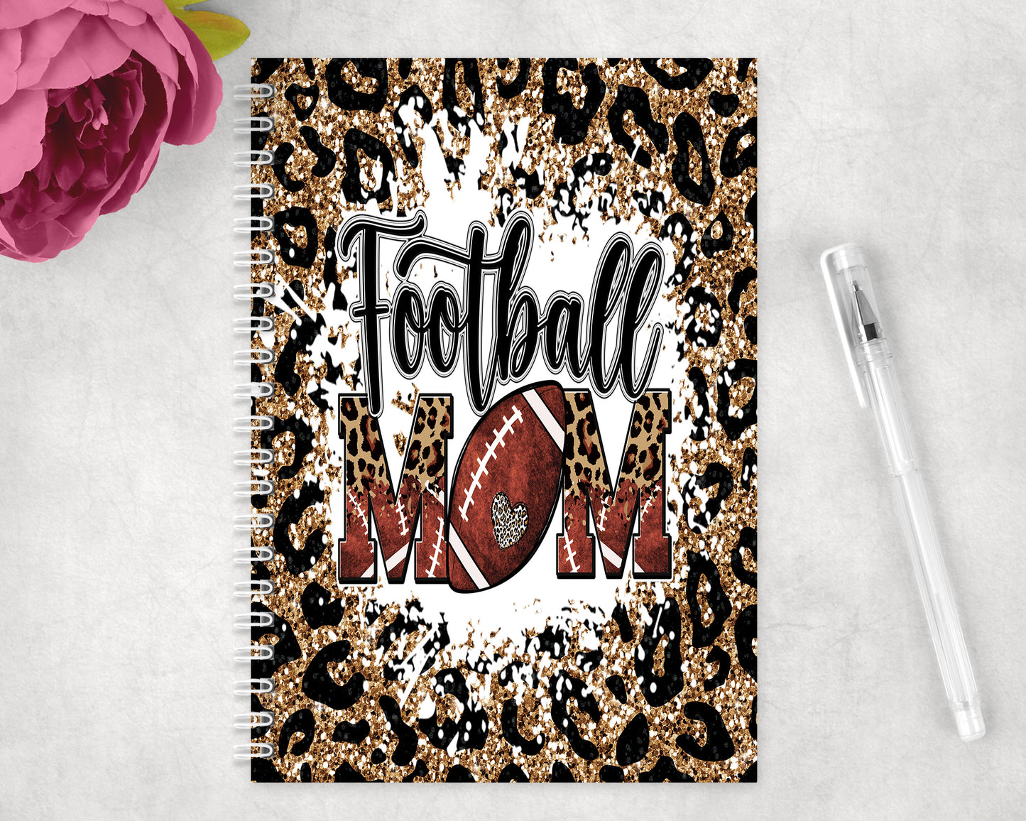 Leopard Print Football Mom Spiral Lined A5 Journal - 1333