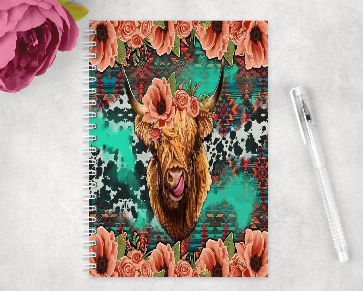 Western Highland Cow Spiral Lined A5 Journal - 1336