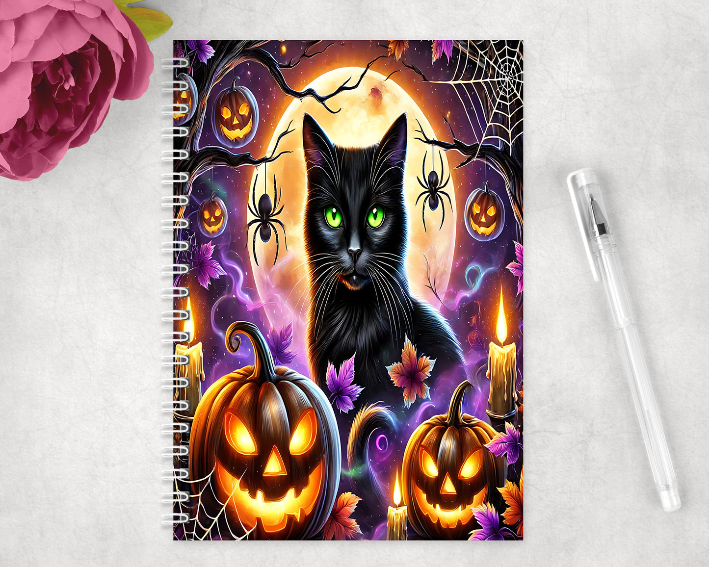 Black Cat Halloween Spiral Lined A5 Journal - 133