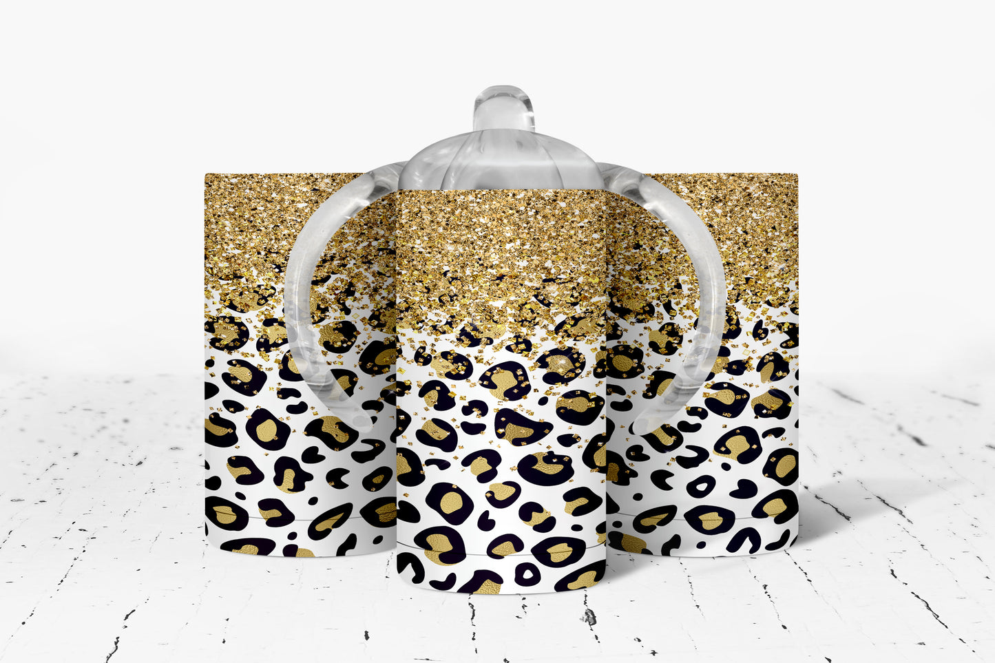 Gold Leopard Print Kids Dual Lid Sippy Cup Tumbler - 1340