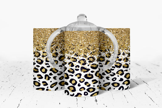 Gold Leopard Print Kids Dual Lid Sippy Cup Tumbler - 1340