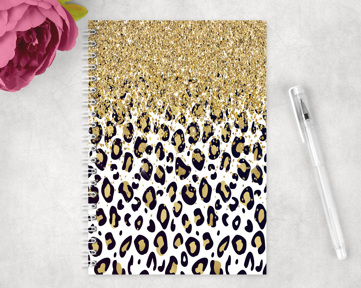 Gold Leopard Print Spiral Lined A5 Journal - 1340