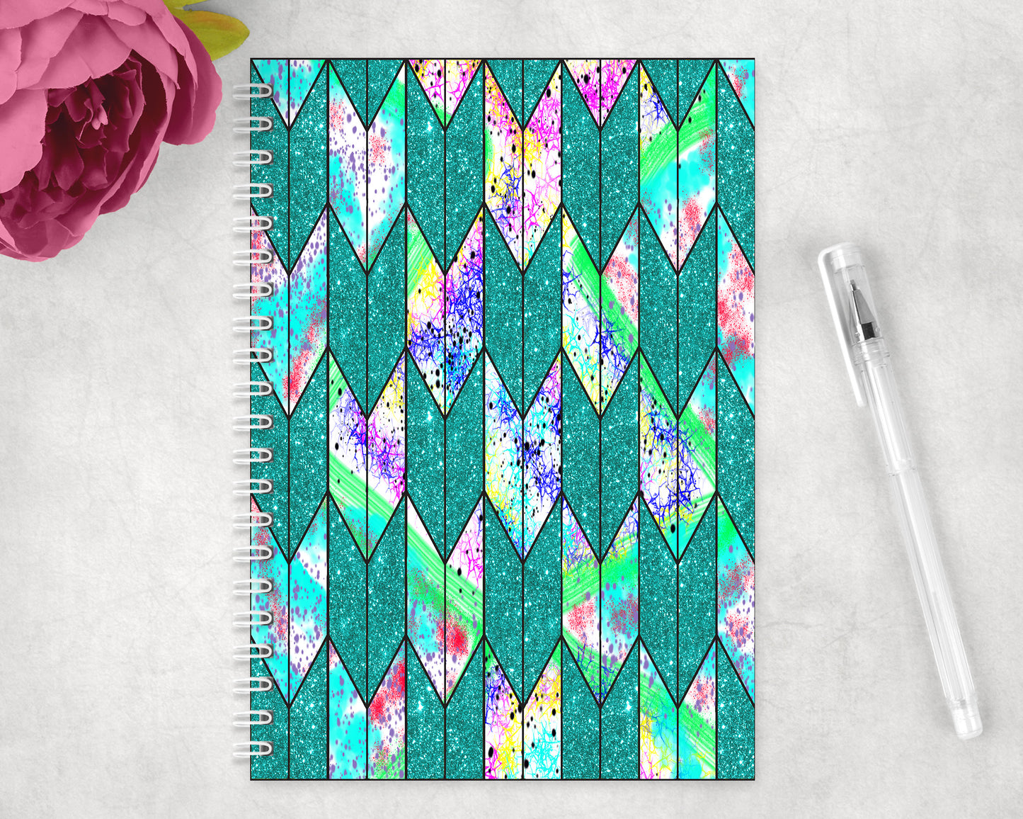 Geometric Turquoise Spiral Lined A5 Journal - 1341