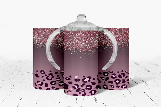 Pink Leopard Print Kids Dual Lid Sippy Cup Tumbler - 1343