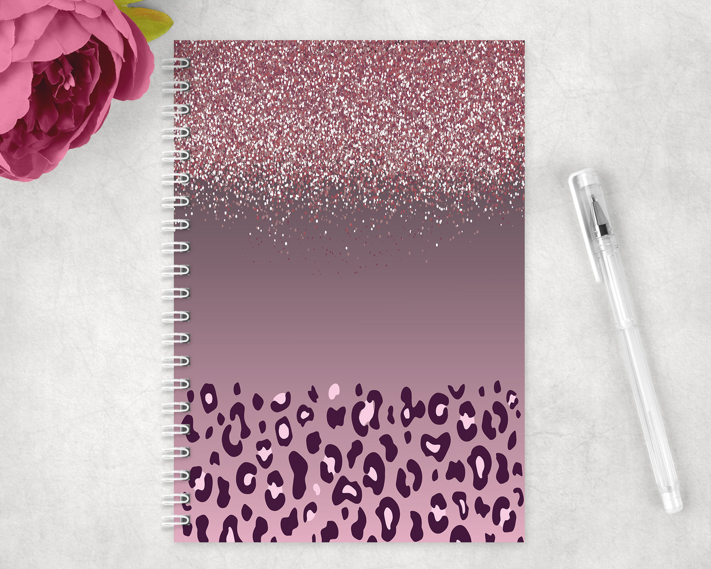 Pink Leopard Print Spiral Lined A5 Journal - 1343