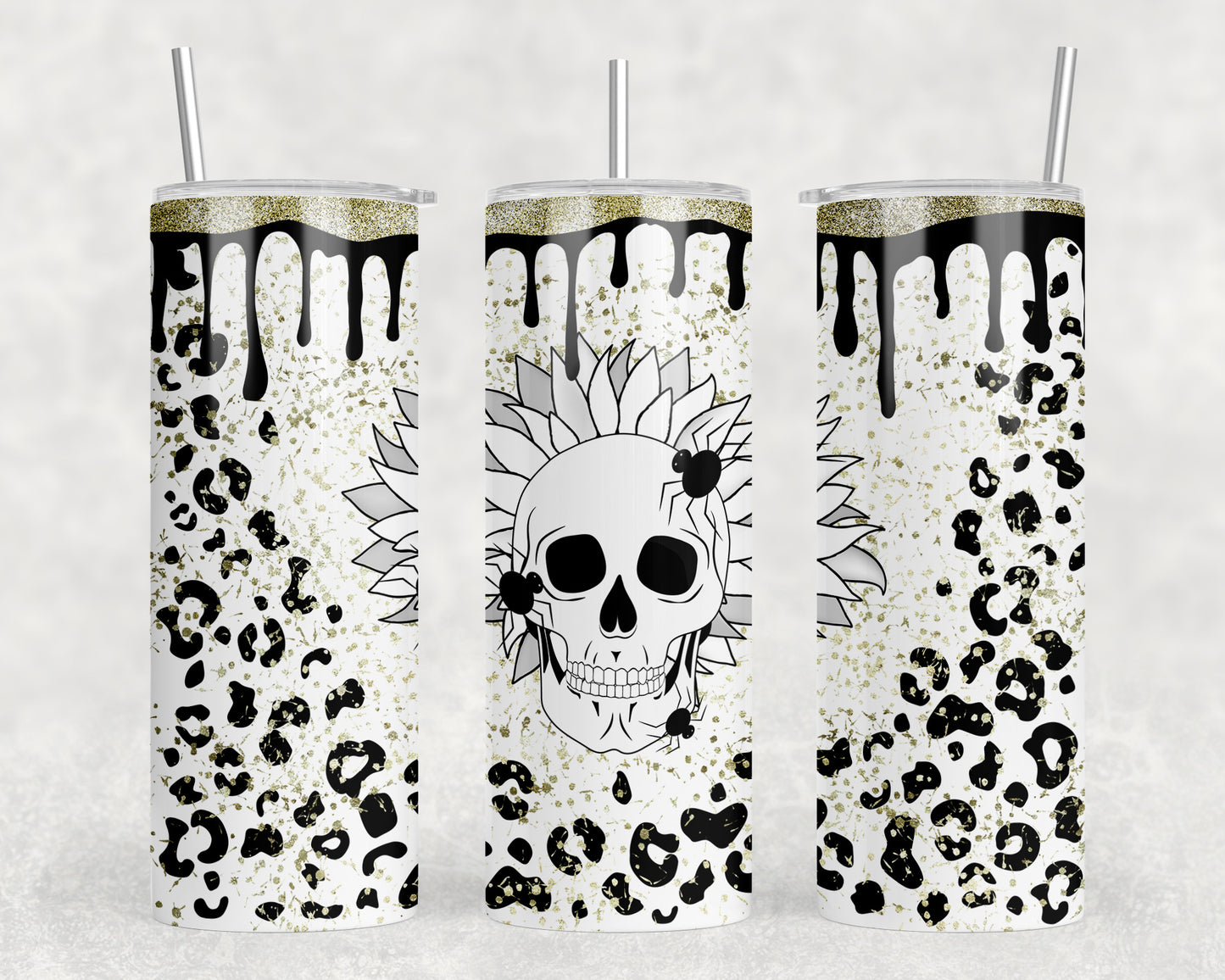 Leopard Print Skull 20oz Skinny Tumbler - 1346