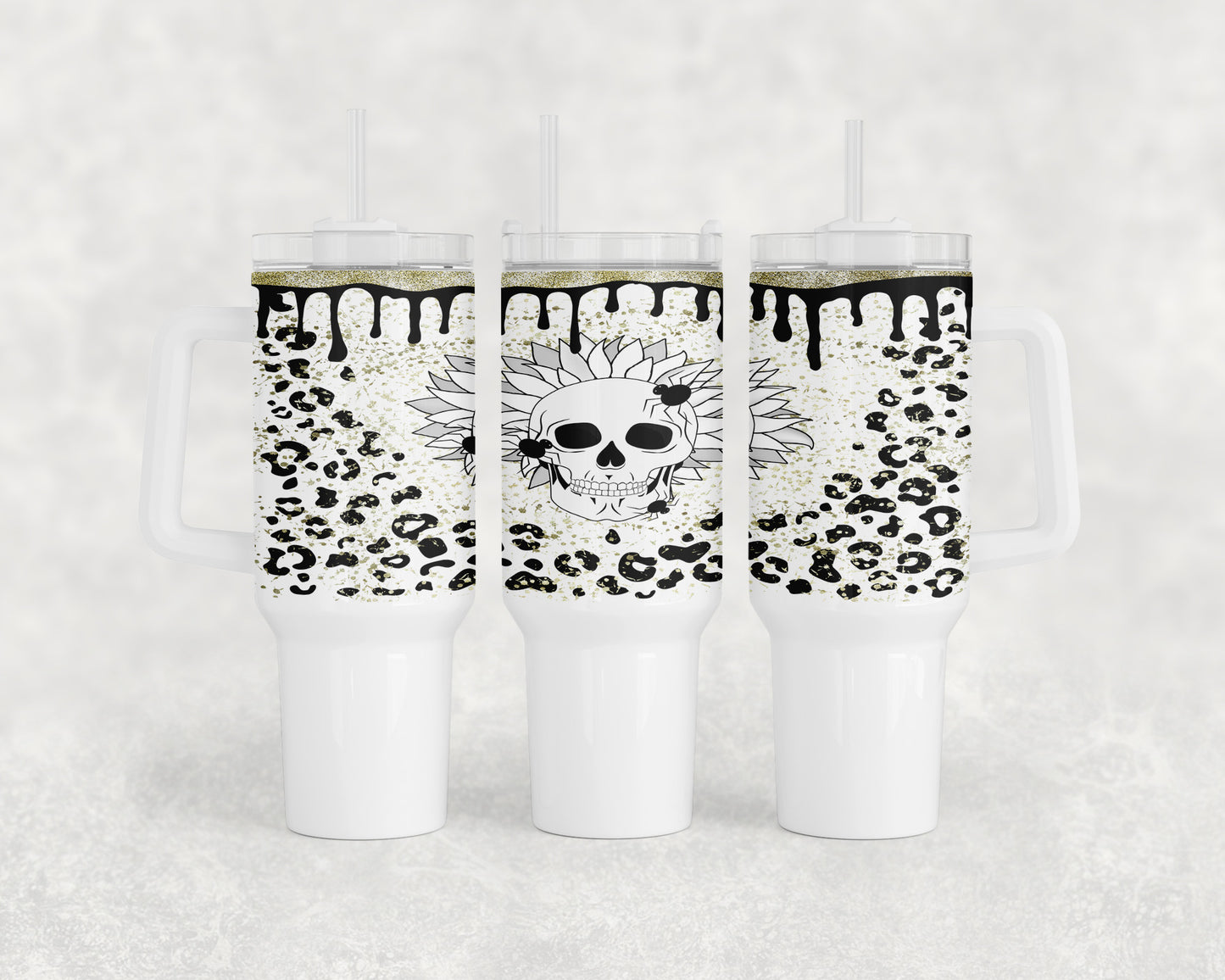 Leopard Print Skull 40oz Tumbler - 1346