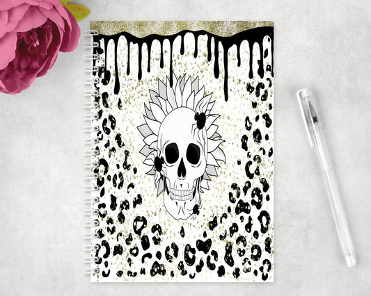 Leopard Print Skull Spiral Lined A5 Journal - 1346