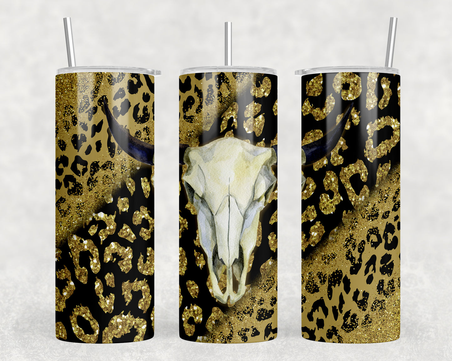 Leopard Print Skull 20oz Skinny Tumbler - 1349