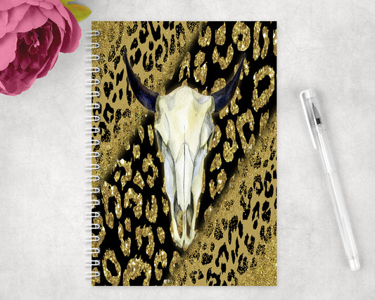 Leopard Print Skull Spiral Lined A5 Journal - 1349