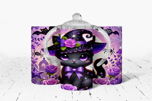 Black Cat Halloween Kids Dual Lid Sippy Cup Tumbler - 134