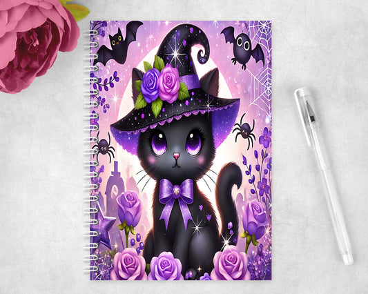 Black Cat Halloween Spiral Lined A5 Journal - 134