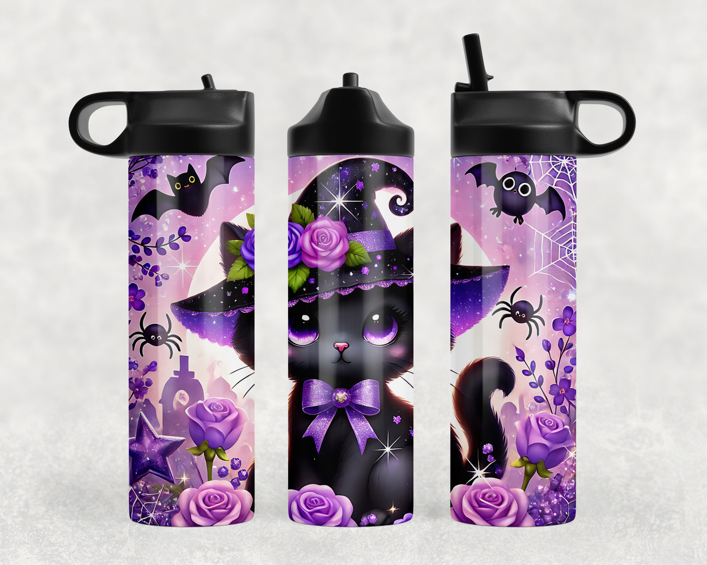 Black Cat Halloween Water Bottle - 134