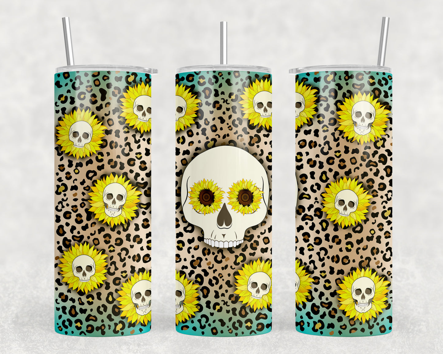 Leopard Print Skull 20oz Skinny Tumbler - 1350