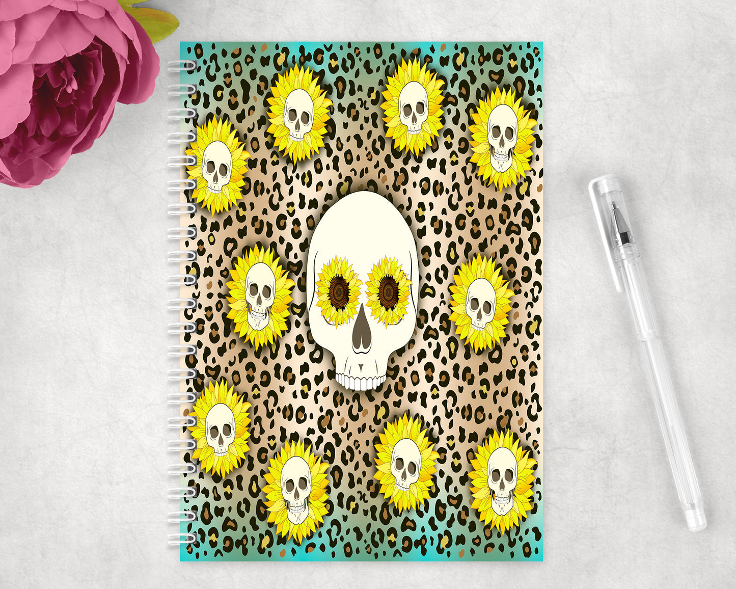 Leopard Print Skull Spiral Lined A5 Journal - 1350