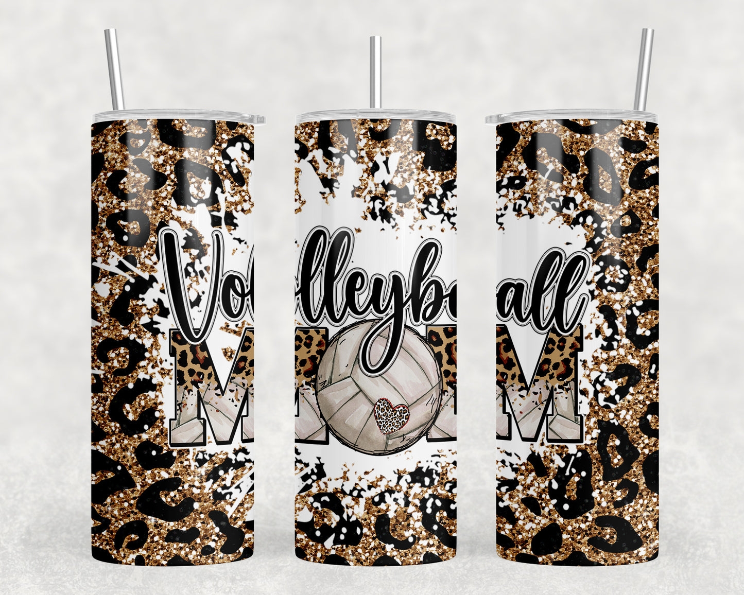 Leopard Print Volleyball Mom 20oz Skinny Tumbler - 1354