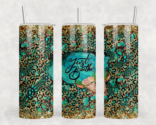 Western Leopard Print Just Breathe Skull 20oz Skinny Tumbler - 1355