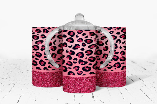 Pink Leopard Print Kids Dual Lid Sippy Cup Tumbler - 1358