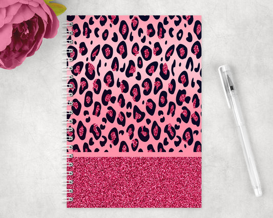 Pink Leopard Print Spiral Lined A5 Journal - 1358