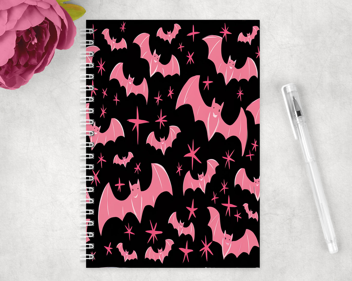 Pink Bats Halloween Spiral Lined A5 Journal - 136