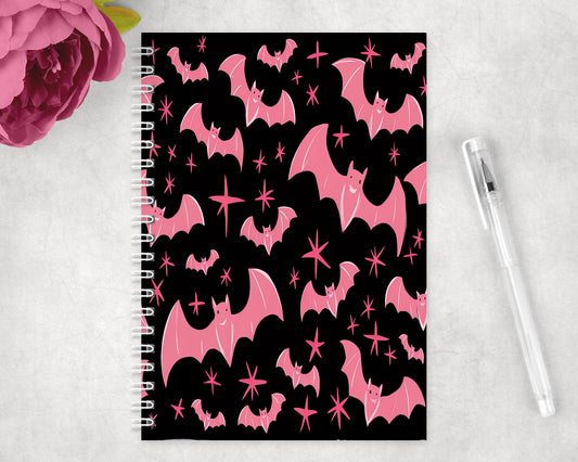 Pink Bats Halloween Spiral Lined A5 Journal - 136