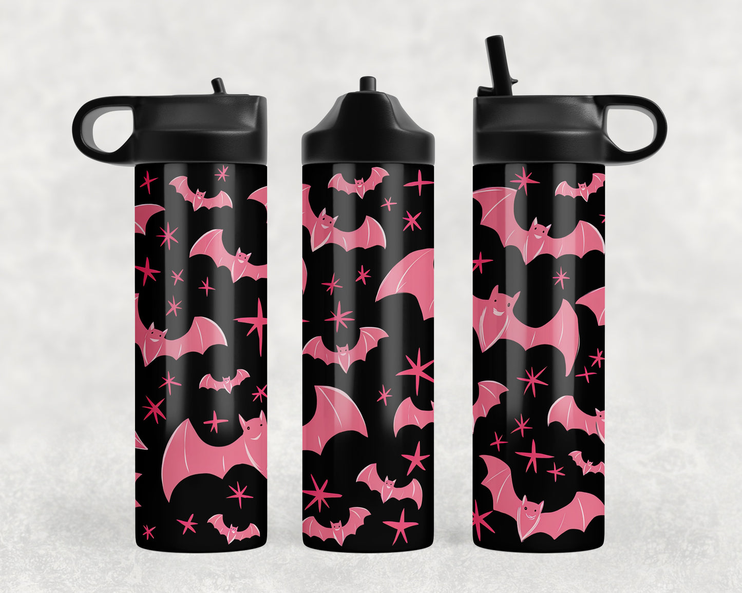 Pink Bats Halloween Water Bottle - 136