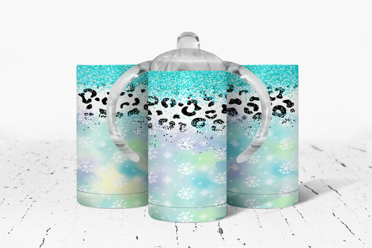 Snowflakes Winter Christmas Kids Dual Lid Sippy Cup Tumbler - 1375