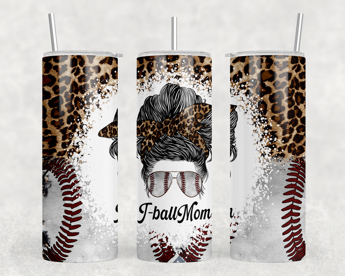 Leopard Print T Ball Mom 20oz Skinny Tumbler - 1385