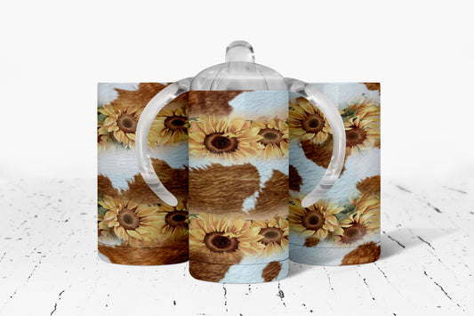 Printed Cowhide Sunflowers Kids Dual Lid Sippy Cup Tumbler - 1386