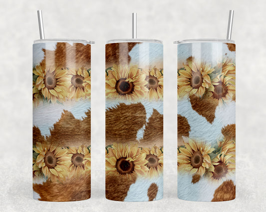 Printed Cowhide Sunflowers 20oz Skinny Tumbler - 1386