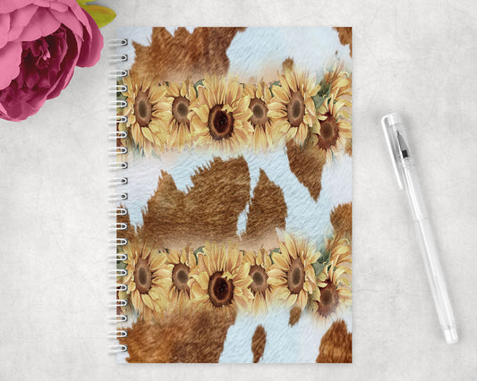 Printed Cowhide Sunflowers Spiral Lined A5 Journal - 1386