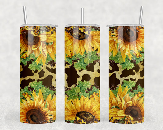 Printed Cowhide Sunflowers 20oz Skinny Tumbler - 1391