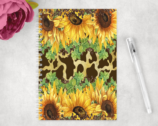 Printed Cowhide Sunflowers Spiral Lined A5 Journal - 1391