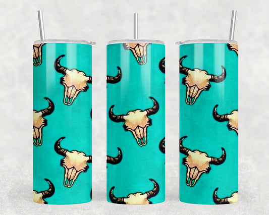 Western Turquoise Mini Skulls 20oz Skinny Tumbler - 1409