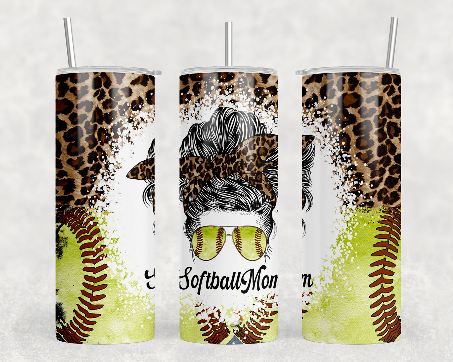 Leopard Print Softball Mom 20oz Skinny Tumbler - 1410