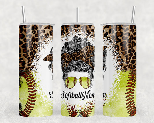 Leopard Print Softball Mom 20oz Skinny Tumbler - 1410