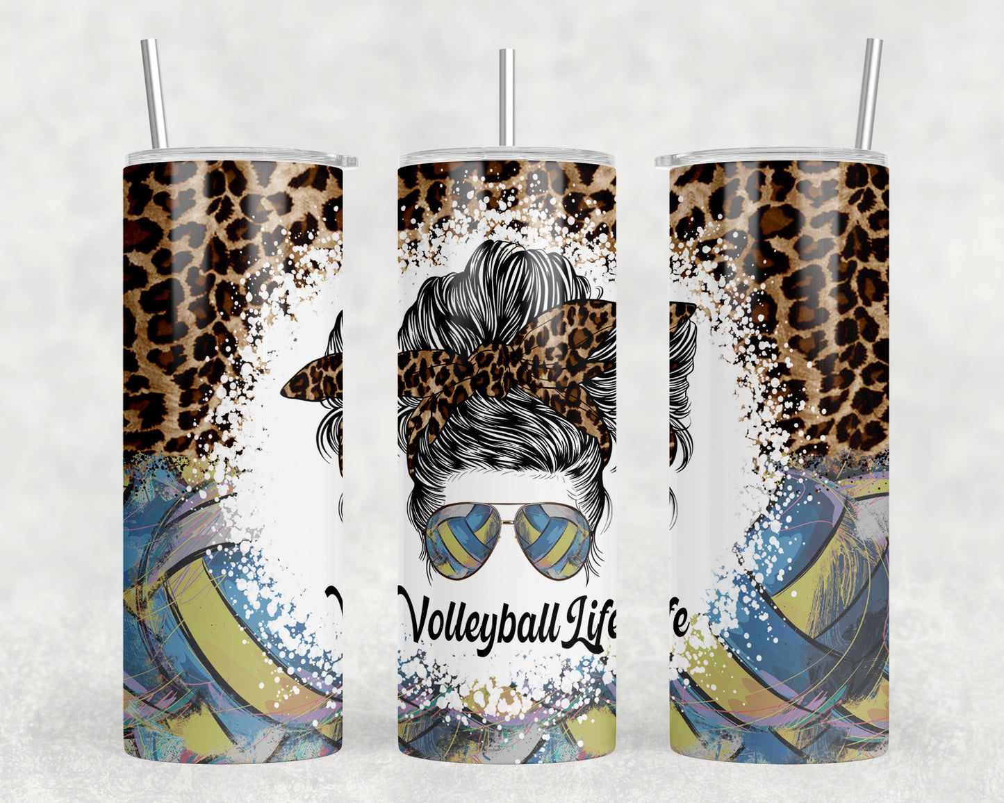 Leopard Print Volleyball Life 20oz Skinny Tumbler - 1411