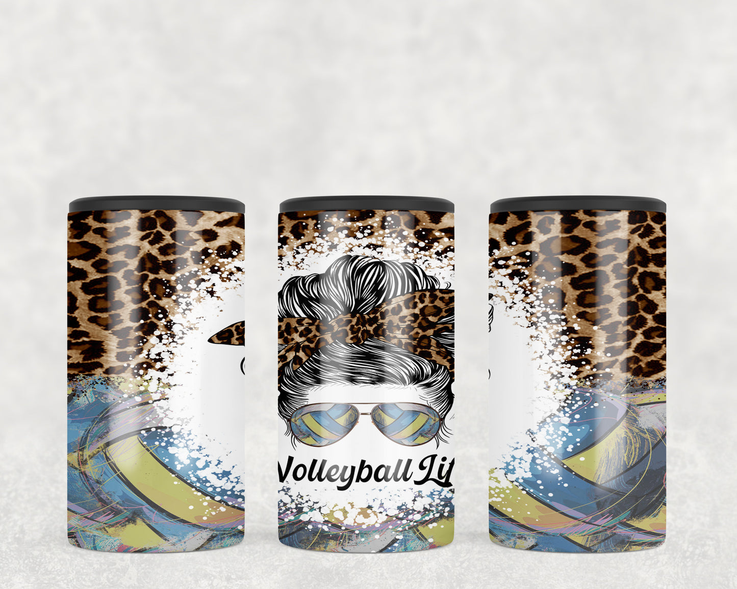 Leopard Print Volleyball Life 5-in-1 Can Hugger Tumbler - 1411