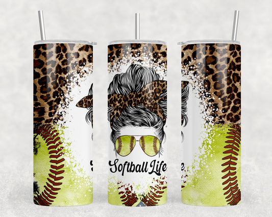 Leopard Print Softball Life 20oz Skinny Tumbler - 1414