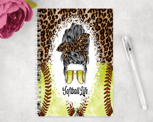 Leopard Print Softball Life Spiral Lined A5 Journal - 1414