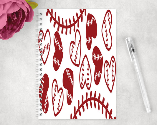 Baseball Hearts Spiral Lined A5 Journal - 1416