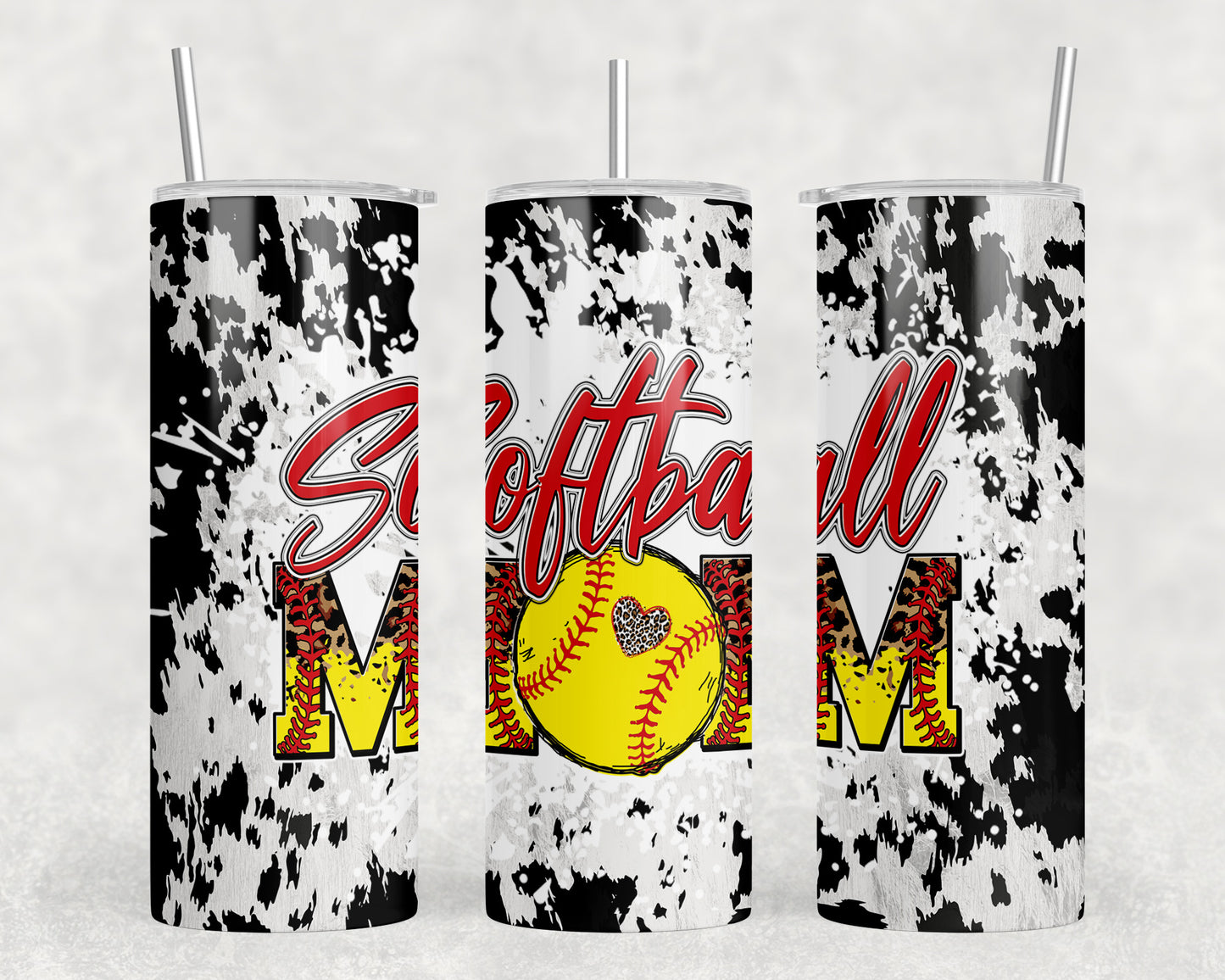 Printed Cowhide Softball Mom 20oz Skinny Tumbler - 1417