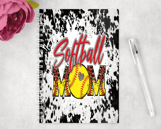 Printed Cowhide Softball Mom Spiral Lined A5 Journal - 1417