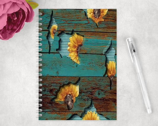 Rustic Sunflowers Spiral Lined A5 Journal - 1418