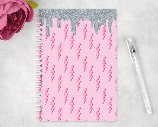 Pink Lightning Bolts Spiral Lined A5 Journal - 1434