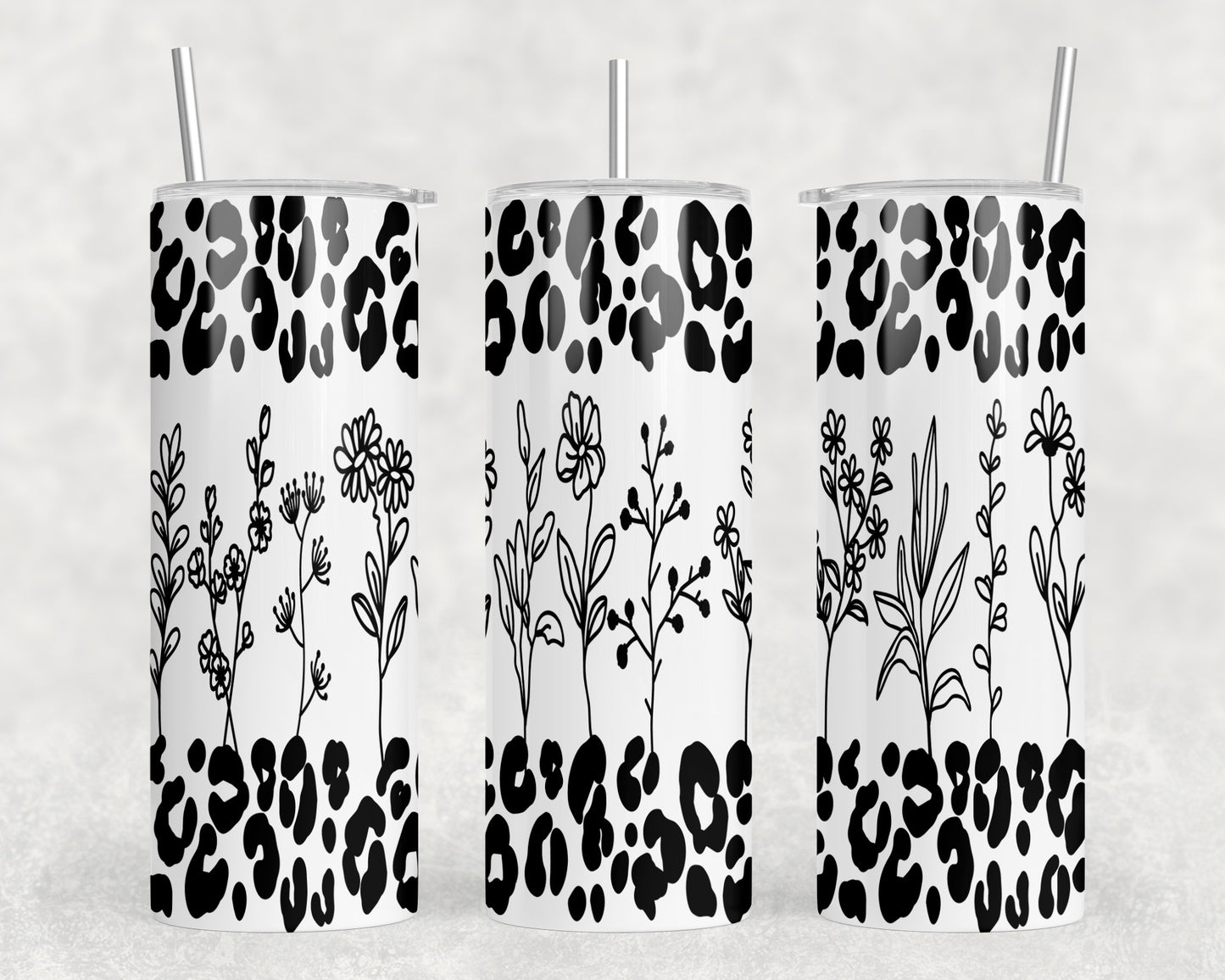 Leopard Print Flowers 20oz Skinny Tumbler - 1436