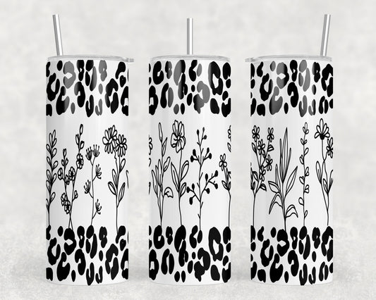 Leopard Print Flowers 20oz Skinny Tumbler - 1436