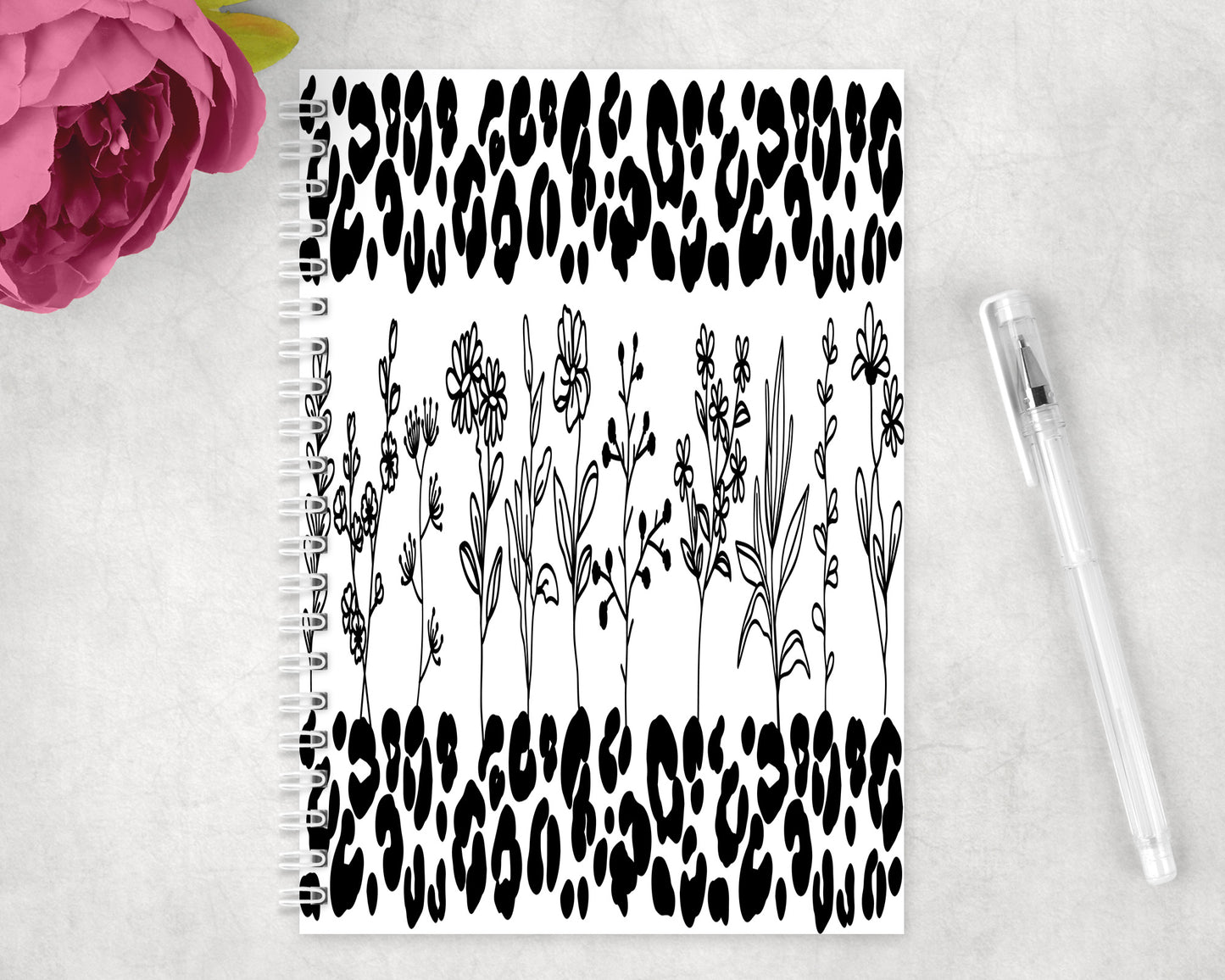 Leopard Print Flowers Spiral Lined A5 Journal - 1436