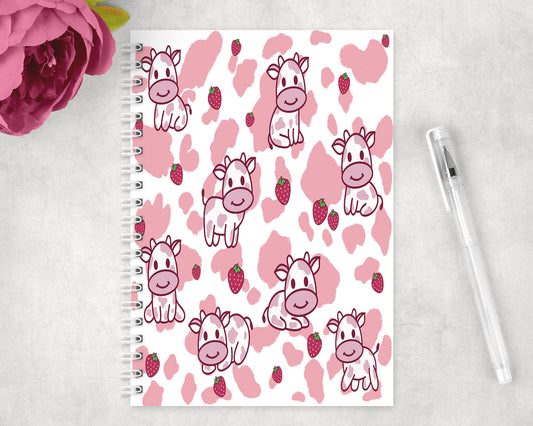 Pink Strawberry Cows Spiral Lined A5 Journal - 1449